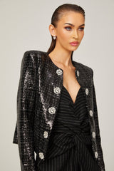 Annunziata Jacket - Round Neck - Sequin & Crystal Embellishment - Buttoned Cuffs