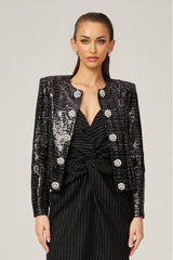 Annunziata Jacket - Round Neck - Sequin & Crystal Embellishment - Buttoned Cuffs