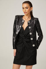 Annunziata Jacket - Round Neck - Sequin & Crystal Embellishment - Buttoned Cuffs