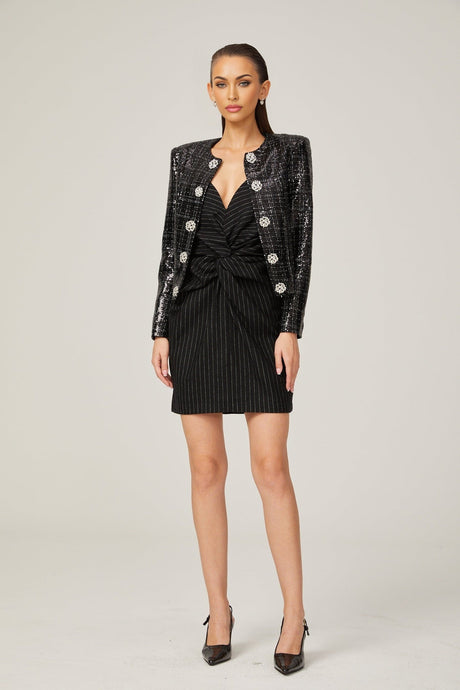 Annunziata Jacket - Round Neck - Sequin & Crystal Embellishment - Buttoned Cuffs