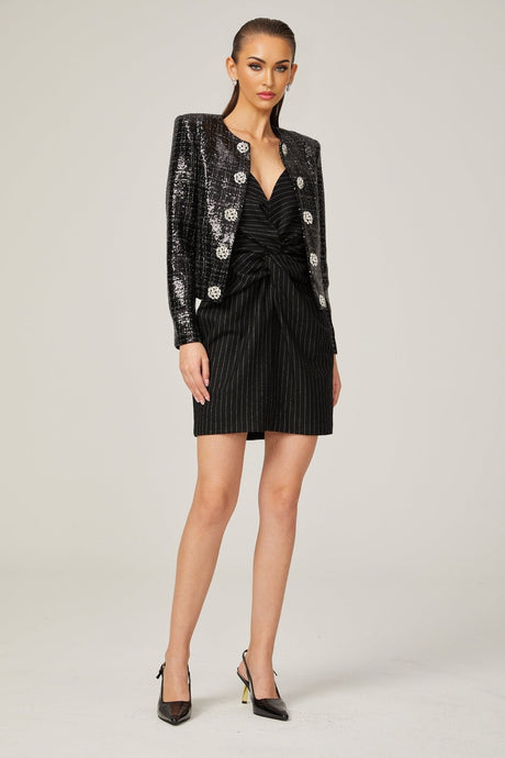 Annunziata Jacket - Round Neck - Sequin & Crystal Embellishment - Buttoned Cuffs