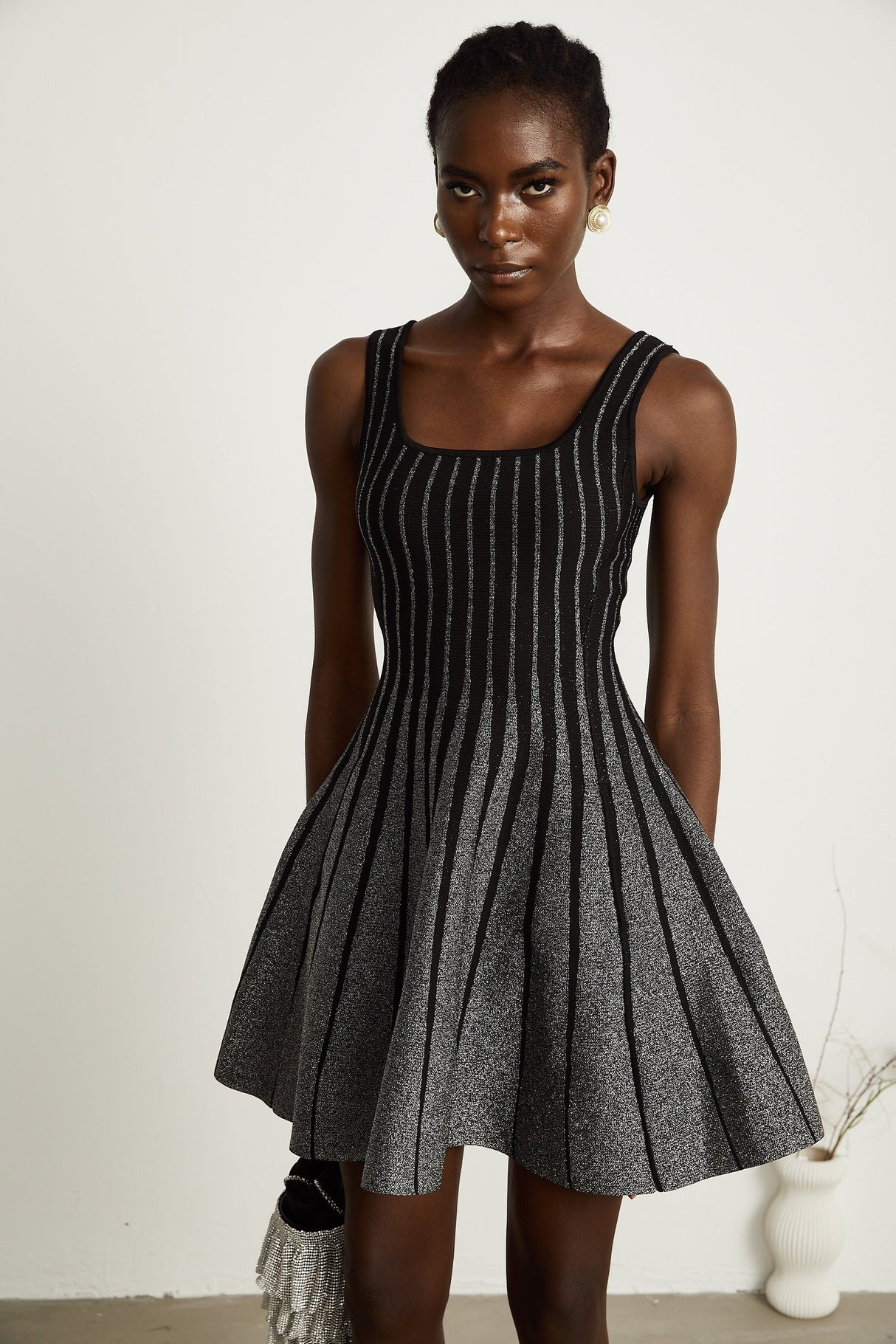 Anouk black glittered flared mini dress