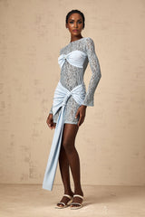 Anouk blue mini dress with floral lace panels fitted design short length