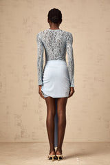 Anouk blue mini dress with floral lace panels fitted silhouette short length