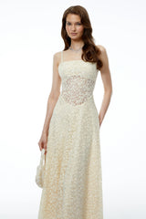 Anouk Cream Sleeveless Maxi Dress with Lace Panels