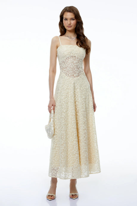 Anouk Cream Sleeveless Maxi Dress with Lace Panels