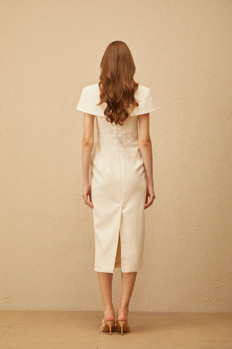 Antoinette Neutral Floral Jacquard Bowknot Midi Dress