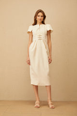 Antoinette Neutral Floral Jacquard Bowknot Midi Dress