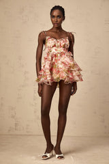Antonella Mini Dress Strawberry - Print Tiered Flounce & Lace - Up