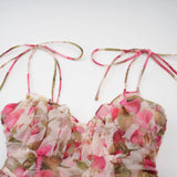 Antonella Mini Dress Strawberry - Print Tiered Flounce & Lace - Up