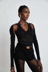 Antonia Top - U - neck - Detachable sleeves - Mesh panels - Bustier style