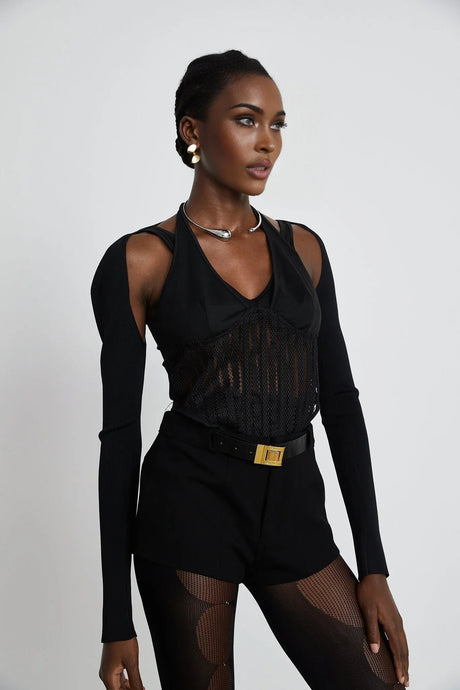 Antonia Top - U - neck - Detachable sleeves - Mesh panels - Bustier style