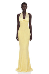 Antonia Yellow Halterneck Bow Maxi Dress