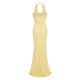 Antonia Yellow Halterneck Bow Maxi Dress