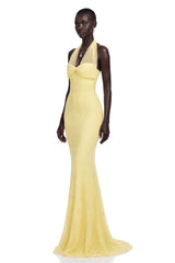 Antonia Yellow Halterneck Bow Maxi Dress