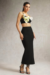Antonietta Black Bandage Floral Embellished Maxi Dress