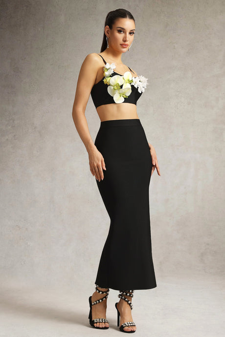Antonietta Black Bandage Floral Embellished Maxi Dress