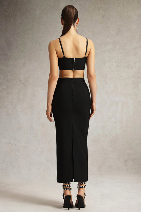 Antonietta Black Bandage Floral Embellished Maxi Dress