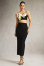 Antonietta Black Bandage Maxi Dress Floral Embellishments