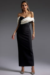 Antonietta Black Off-Shoulder Draped Maxi Dress