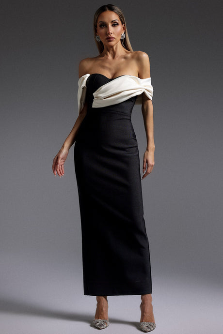 Antonietta Black Off-Shoulder Draped Maxi Dress