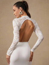 Antonietta Bodysuit - Slim Fit - Knitted Fabric - Long Sleeve Length - Medium Stretch Elasticity - Stand Collar Neckline - Natural Mid Waist Line