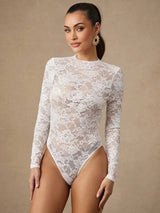 Antonietta Bodysuit - Slim Fit - Knitted Fabric - Long Sleeve Length - Medium Stretch Elasticity - Stand Collar Neckline - Natural Mid Waist Line