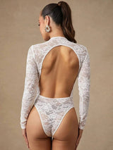 Antonietta Bodysuit - Slim Fit - Knitted Fabric - Long Sleeve Length - Medium Stretch Elasticity - Stand Collar Neckline - Natural Mid Waist Line