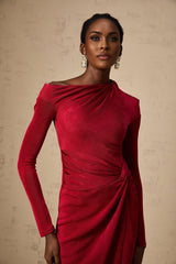 Antonietta Midi Dress - One - Shoulder Design - Long Sleeves - Cut - Out Detailing - High Slit