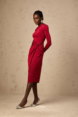 Antonietta Midi Dress - One - Shoulder Design - Long Sleeves - Cut - Out Detailing - High Slit