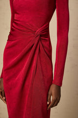 Antonietta Midi Dress - One - Shoulder Design - Long Sleeves - Cut - Out Detailing - High Slit