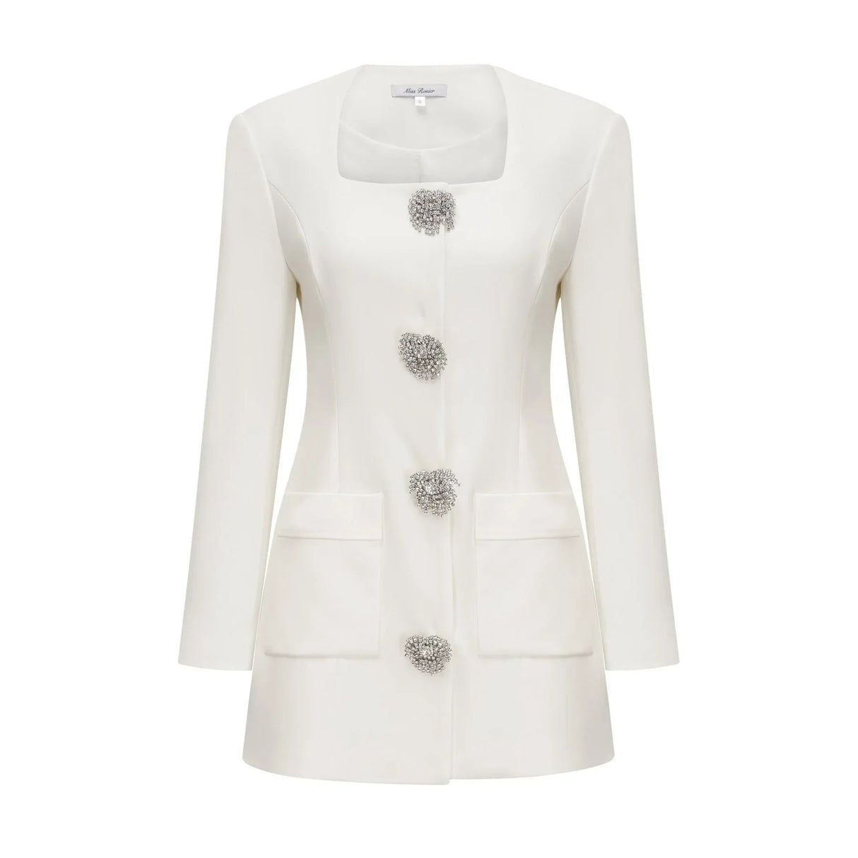 Antonietta Mini Dress - Long Sleeve - Front Button Detailing - Square Neck - Straight Hem