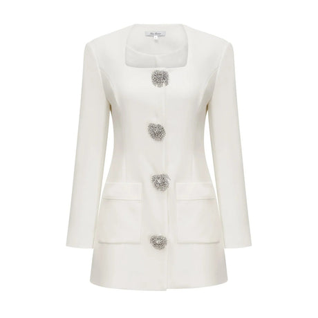 Antonietta Mini Dress - Long Sleeve - Front Button Detailing - Square Neck - Straight Hem