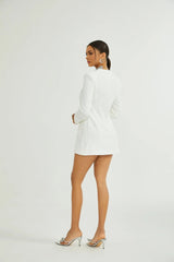 Antonietta Mini Dress - Long Sleeve - Front Button Detailing - Square Neck - Straight Hem