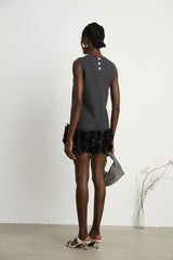 Antonietta Mini Dress - Sleeveless Crew Neck with Feather and Crystal Embellishments
