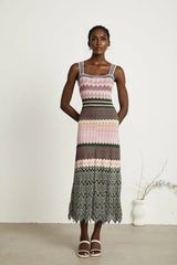 Antonina Midi Dress - Sleeveless - Scoop Neck - Wide Straps - Scalloped Edge
