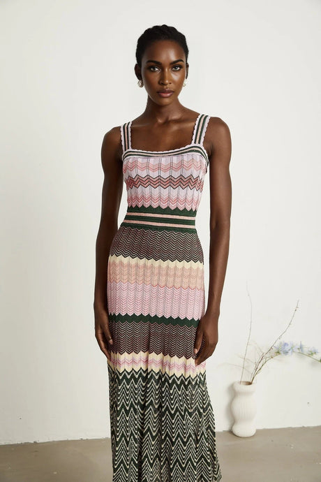 Antonina Midi Dress - Sleeveless - Scoop Neck - Wide Straps - Scalloped Edge