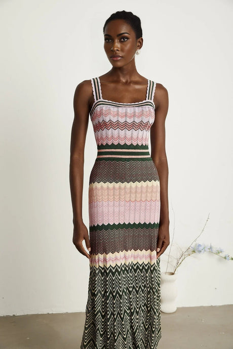 Antonina Midi Dress - Sleeveless - Scoop Neck - Wide Straps - Scalloped Edge