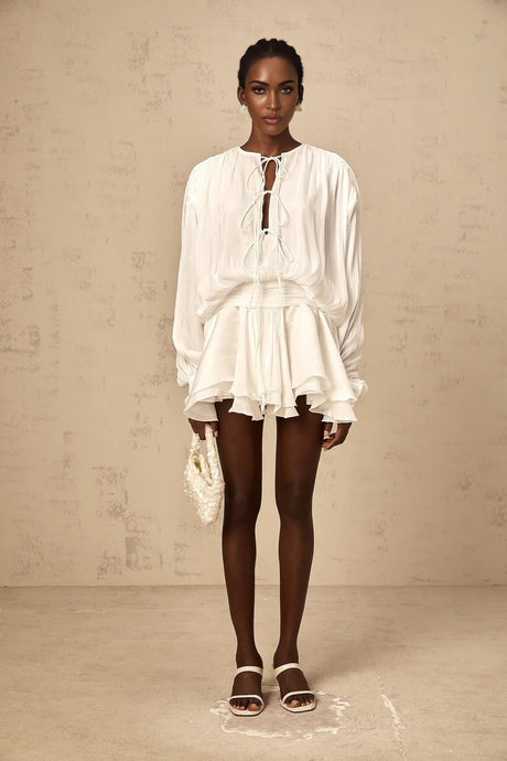 Antonina Mini Dress White Glitter Pleated Layered