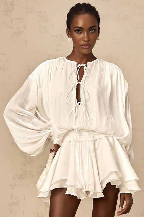 Antonina Mini Dress White Glitter Pleated Layered