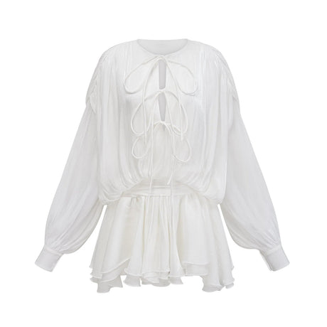 Antonina Mini Dress White Glitter Pleated Layered