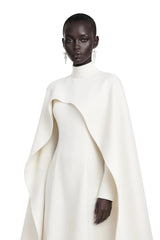 Antonina White Cape Maxi Gown with Long Sleeves