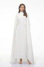 Antonina White Cape Maxi Gown with Long Sleeves