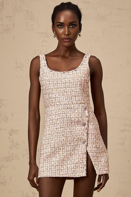 Aoife pink embellished tweed mini dress