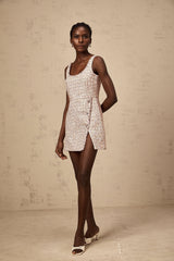 Aoife pink embellished tweed mini dress