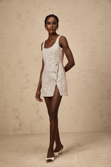 Aoife pink embellished tweed mini dress
