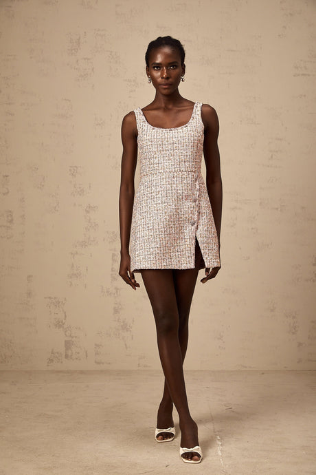 Aoife pink embellished tweed mini dress