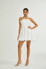 Apolline white fauxflower mini dress
