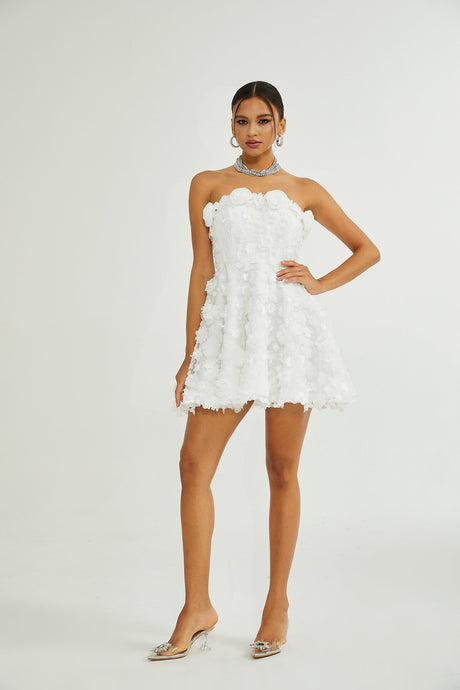 Apolline white fauxflower mini dress
