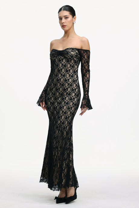 April Black Lace Off-Shoulder Dress